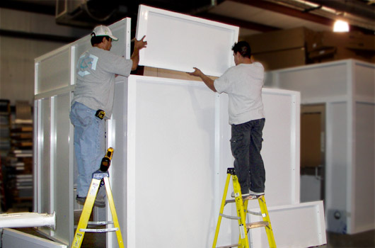 Setting up the walls of mobile cleanroom